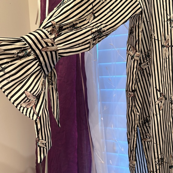 Zara Dragonfly Striped Long Oversized Fit Button Up Blouse Top Gray - Picture 10 of 12